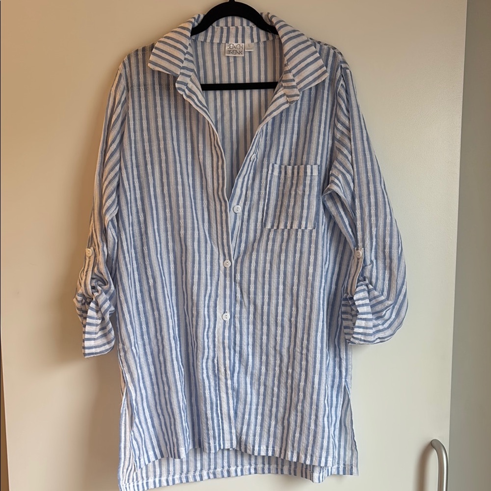 Blue and White Striped Men's Shirt